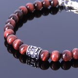Handmade Men Women Gemstone Bracelet Red Tiger Eye 925 Sterling Silver Fleur de Lis DiyNotion BR391