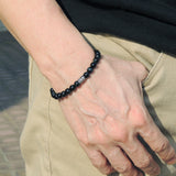 Handmade Men Women Gemstone Bracelet Blue Tiger Eye 925 Sterling Silver Fleur de Lis DiyNotion BR392