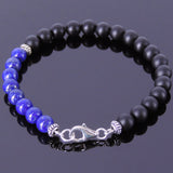 Mens Women Matte Black Onyx Lapis Bracelet Sterling Silver 925 Clasp Gemstone DiyNotion Handmade BR203