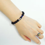Mens Women Black Obsidian Lapis Sterling Silver Bracelet 925 Cross Charm DiyNotion Handmade BR205