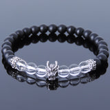 Handmade Men Women Gemstone Bracelet Matte Black Onyx White Crystal 925 Sterling Silver Wolf Spacer DiyNotion BR206