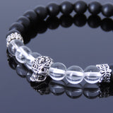 Men Women Gemstone Bracelet Matte Black Onyx White Crystal 925 Sterling Silver Skull Spacer DiyNotion BR207