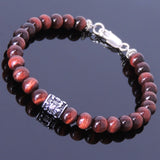 Handmade Men Women Gemstone Bracelet Red Tiger Eye 925 Sterling Silver Fleur de Lis DiyNotion BR391