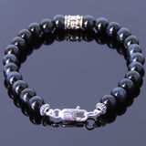 Handmade Men Women Gemstone Bracelet Blue Tiger Eye 925 Sterling Silver Fleur de Lis DiyNotion BR392