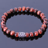 Handmade Men Women Gemstone Bracelet Red Tiger Eye 925 Sterling Silver Fleur de Lis DiyNotion BR391E