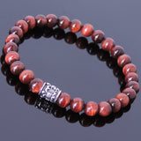 Handmade Men Women Gemstone Bracelet Red Tiger Eye 925 Sterling Silver Fleur de Lis DiyNotion BR391E