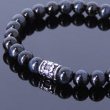 Handmade Men Women Gemstone Bracelet Blue Tiger Eye 925 Sterling Silver Fleur de Lis Bead DiyNotion BR392E