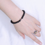 Handmade Men Women Gemstone Bracelet Matte Black Onyx 925 Sterling Silver Cross DiyNotion BR393