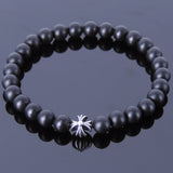 Handmade Men Women Gemstone Bracelet Matte Black Onyx 925 Sterling Silver Cross DiyNotion BR393