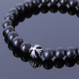 Handmade Men Women Gemstone Bracelet Matte Black Onyx 925 Sterling Silver Cross DiyNotion BR393