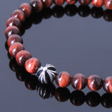 Handmade Men Women Gemstone Bracelet Red Tiger Eye 925 Sterling Silver Cross DiyNotion BR395