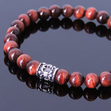 Handmade Men Women Gemstone Bracelet Red Tiger Eye 925 Sterling Silver Fleur de Lis DiyNotion BR391E