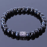 Handmade Men Women Gemstone Bracelet Blue Tiger Eye 925 Sterling Silver Fleur de Lis Bead DiyNotion BR392E