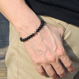Handmade Men Women Gemstone Bracelet Matte Black Onyx 925 Sterling Silver Cross DiyNotion BR393