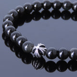 Handmade Men Women Gemstone Bracelet Black Obsidian 925 Sterling Silver Cross DiyNotion BR394