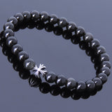Handmade Men Women Gemstone Bracelet Black Obsidian 925 Sterling Silver Cross DiyNotion BR394