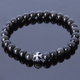 Handmade Men Women Gemstone Bracelet Black Obsidian 925 Sterling Silver Cross DiyNotion BR394