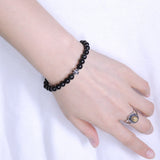 Handmade Men Women Gemstone Bracelet Black Obsidian 925 Sterling Silver Cross DiyNotion BR394