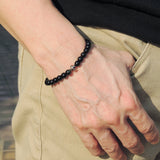 Handmade Men Women Gemstone Bracelet Black Obsidian 925 Sterling Silver Cross DiyNotion BR394