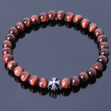 Handmade Men Women Gemstone Bracelet Red Tiger Eye 925 Sterling Silver Cross DiyNotion BR395
