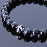 Handmade Men Women Gemstone Bracelet Blue Tiger Eye 925 Sterling Silver Cross DiyNotion BR396