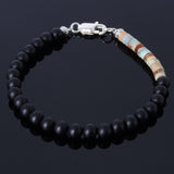 Handmade Men Women Gemstone Bracelet Matte Black Onyx Jasper Stone 925 Sterling Silver DiyNotion BR230