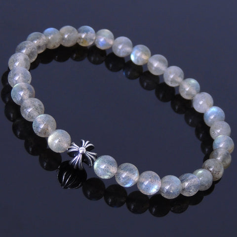 Men's Women Labradorite Sterling Silver Bracelet 925 Cross Bead Gemstone DiyNotion Handmade BR397