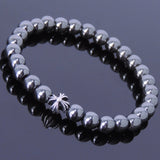 Handmade Men Women Gemstone Bracelet Hematite 925 Sterling Silver Cross DiyNotion BR400