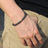 Handmade Men Women Gemstone Bracelet Hematite 925 Sterling Silver Cross DiyNotion BR400