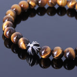 Handmade Men Women Gemstone Bracelet Brown Tiger Eye 925 Sterling Silver Cross DiyNotion BR401