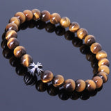 Handmade Men Women Gemstone Bracelet Brown Tiger Eye 925 Sterling Silver Cross DiyNotion BR401