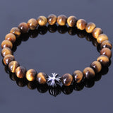 Handmade Men Women Gemstone Bracelet Brown Tiger Eye 925 Sterling Silver Cross DiyNotion BR401