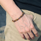 Handmade Men Women Gemstone Bracelet Brown Tiger Eye 925 Sterling Silver Cross DiyNotion BR401