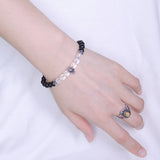 Men Women Gemstone Bracelet Matte Black Onyx White Crystal 925 Sterling Silver Skull Spacer DiyNotion BR207