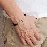 Men Women Gemstone Bracelet Matte Black Onyx White Crystal 925 Sterling Silver Skull Spacer DiyNotion BR207