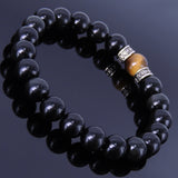 Men Women Black Obsidian Tiger Eye Bracelet 925 Sterling Silver Cross Spacer DiyNotion BR163