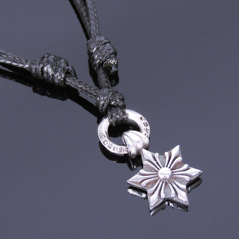 925 Sterling Silver CrossPendant Handmade Adjustable Wax Rope Necklace Men Women DiyNotion NK004