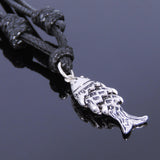 925 Sterling Silver Chinese Lucky Fish Pendant Handmade Adjustable Wax Rope Necklace Men Women DiyNotion NK011