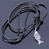 925 Sterling Silver Chinese Lucky Fish Pendant Handmade Adjustable Wax Rope Necklace Men Women DiyNotion NK011
