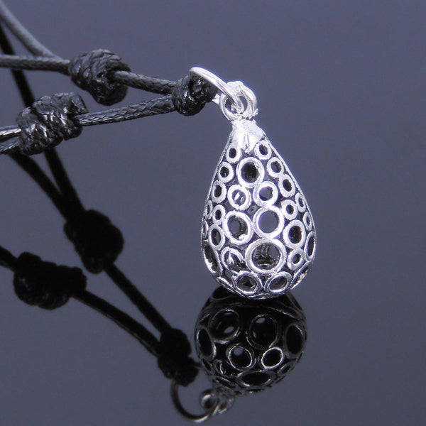 925 Sterling Silver Celtic Water Drop Pendant Handmade Adjustable Wax Rope Necklace Men Women DiyNotion NK010