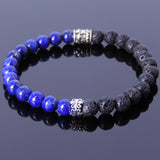 Handmade Men Women Gemstone Bracelet Lapis Lava Rock 925 Sterling Silver DiyNotion BR404