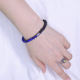 Handmade Men Women Gemstone Bracelet Lapis Lava Rock 925 Sterling Silver DiyNotion BR404