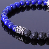 Handmade Men Women Gemstone Bracelet Lapis Lava Rock 925 Sterling Silver DiyNotion BR404