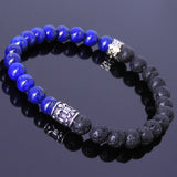 Handmade Men Women Gemstone Bracelet Lapis Lava Rock 925 Sterling Silver DiyNotion BR404