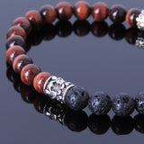 Handmade Men Women Gemstone Bracelet Red Tiger Eye Lava Rock 925 Sterling Silver DiyNotion BR403