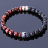 Handmade Men Women Gemstone Bracelet Red Tiger Eye Lava Rock 925 Sterling Silver DiyNotion BR403