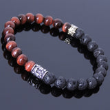 Handmade Men Women Gemstone Bracelet Red Tiger Eye Lava Rock 925 Sterling Silver DiyNotion BR403