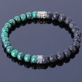 Handmade Men Women Gemstone Bracelet Malachite Lava Rock 925 Sterling Silver DiyNotion BR405