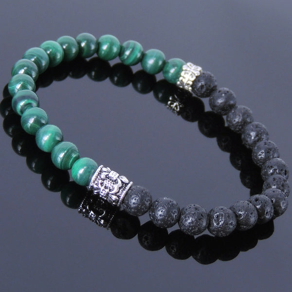 Handmade Men Women Gemstone Bracelet Malachite Lava Rock 925 Sterling Silver DiyNotion BR405