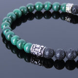 Handmade Men Women Gemstone Bracelet Malachite Lava Rock 925 Sterling Silver DiyNotion BR405